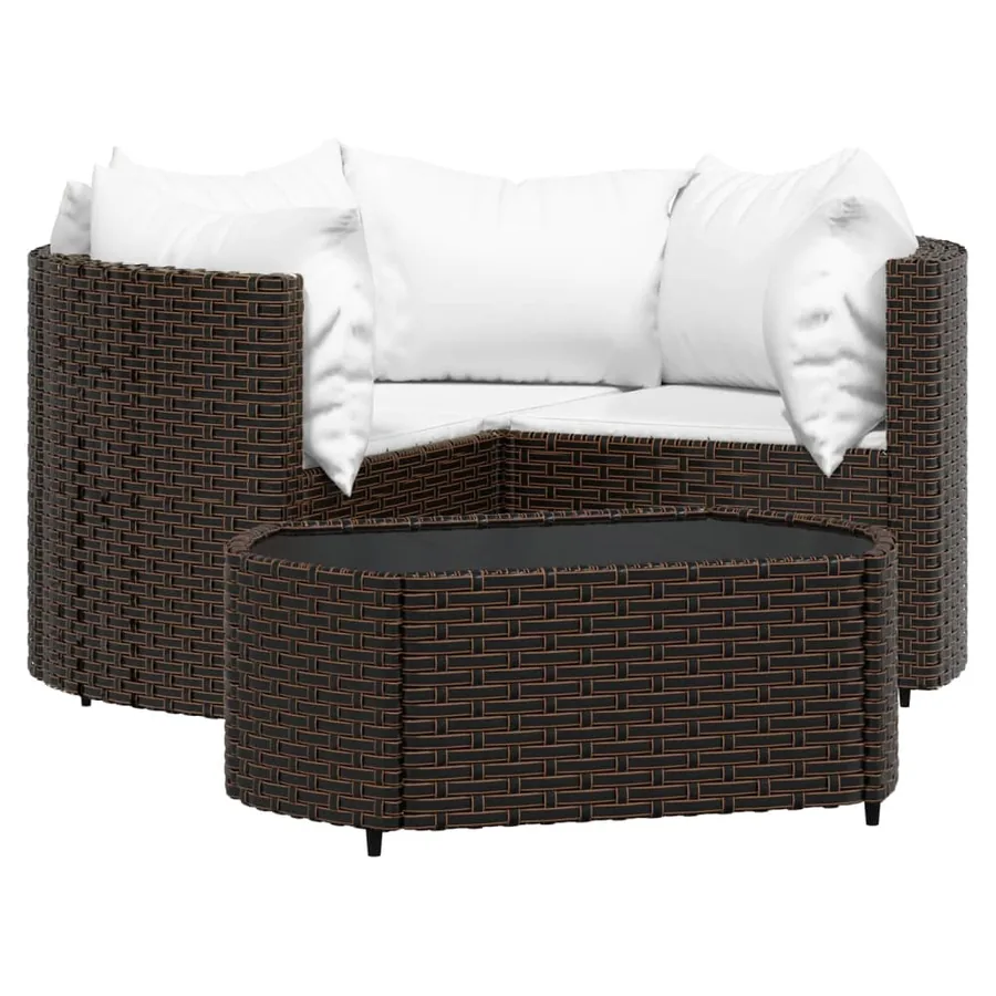 Salon de jardin 4 pcs avec coussins Marron Résine tressée - 2