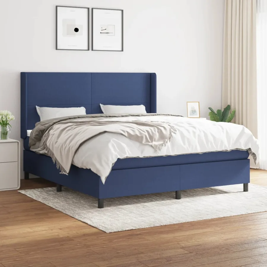 Sommier à lattes de lit avec matelas Bleu 180x200 cm Tissu