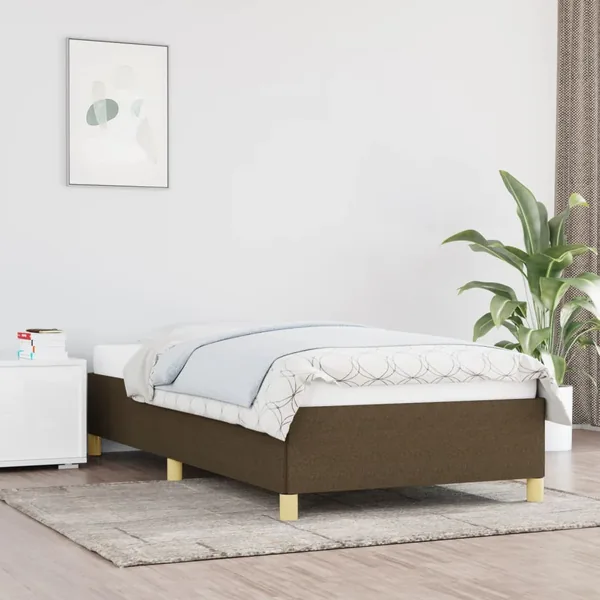 Cadre de lit sans matelas marron foncé 90x200 cm tissu