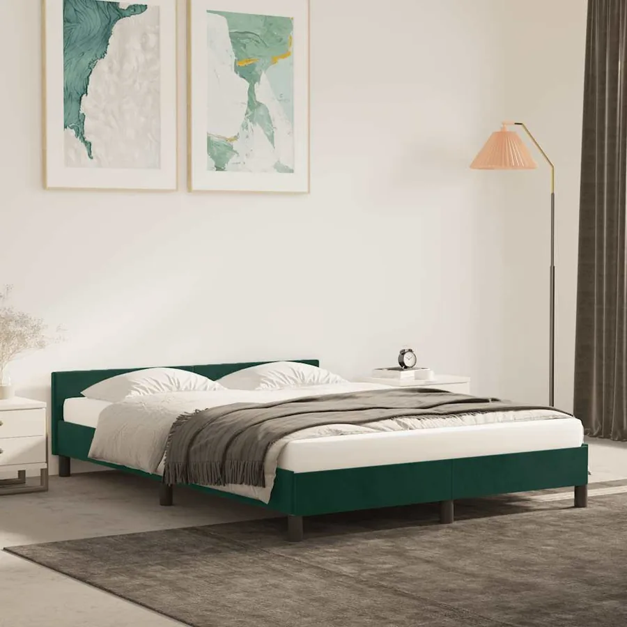 Cadre de lit sans matelas vert foncé 140x190 cm velours