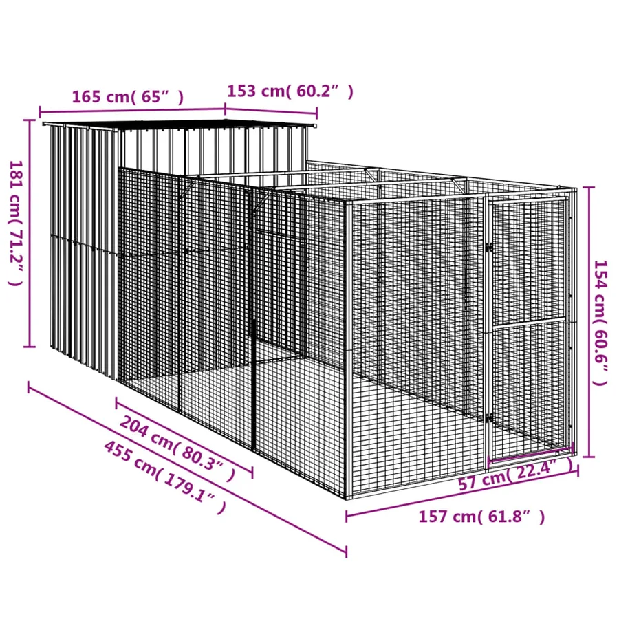 Niche pour chien avec cour gris clair 165x455x181 cm - 8