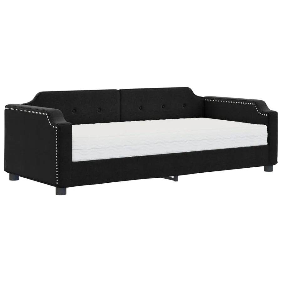 Lit de jour avec matelas noir 90x200 cm tissu - 2