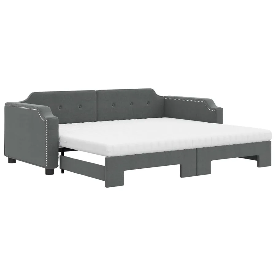Lit de jour avec gigogne et matelas gris foncé 100x200 cm tissu - 2