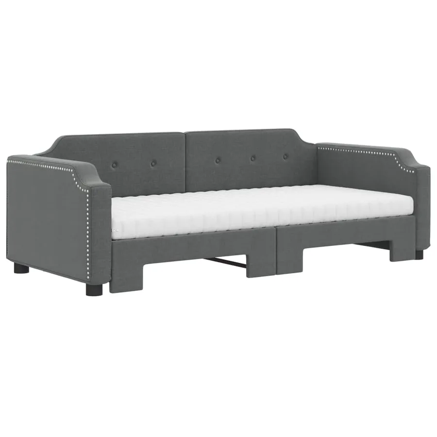 Lit de jour avec gigogne et matelas gris foncé 100x200 cm tissu - 3