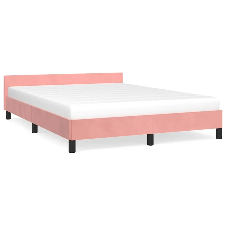 Cadre de lit et tête de lit sans matelas rose 140x190cm velours - 2