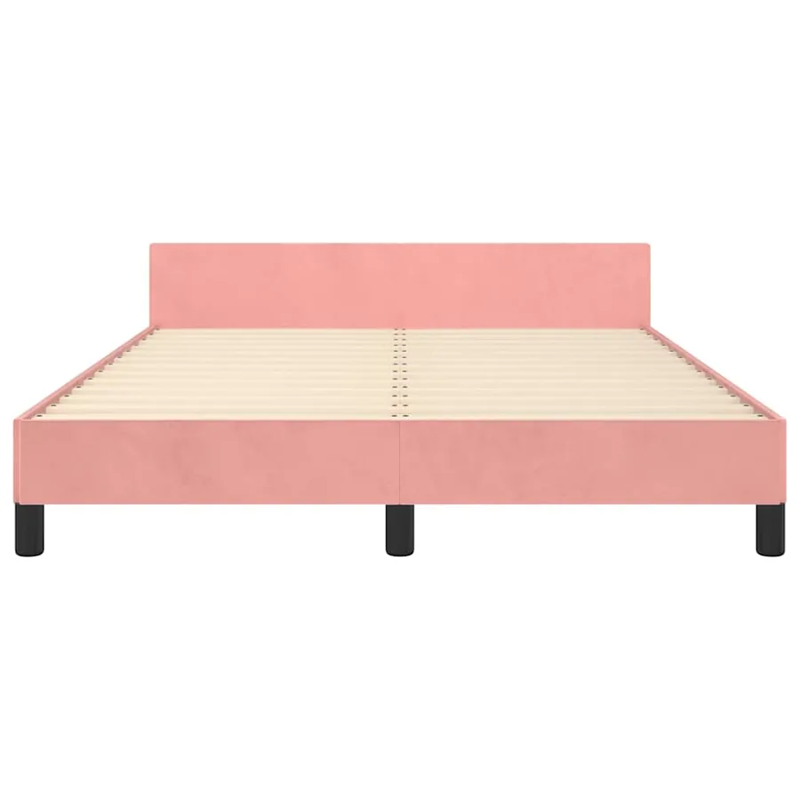 Cadre de lit et tête de lit sans matelas rose 140x190cm velours - 5