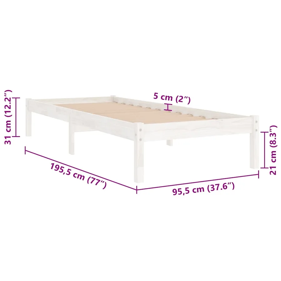 Cadre de lit sans matelas blanc bois massif - 8