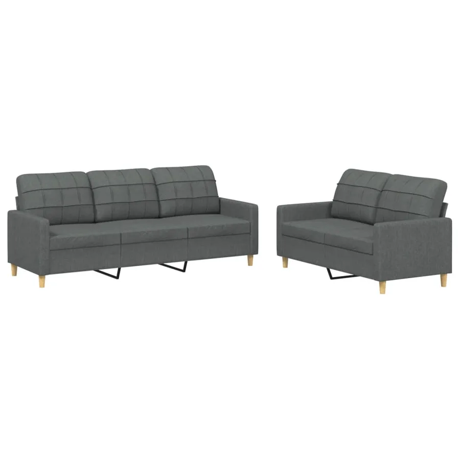 Ensemble de canapés 2 pcs avec coussins Gris foncé Tissu - 2
