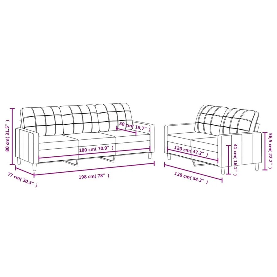 Ensemble de canapés 2 pcs avec coussins Gris foncé Tissu - 6