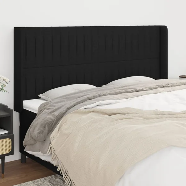 Tête de lit avec oreilles Noir 163x16x118/128 cm Tissu