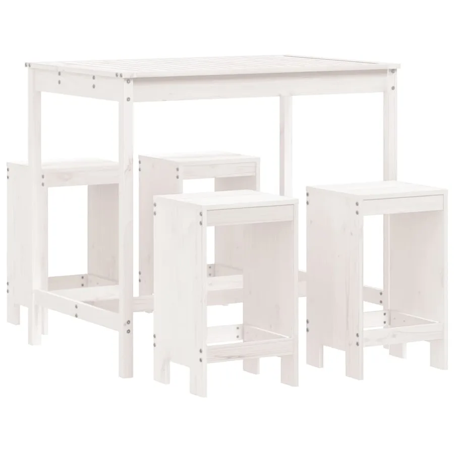 Ensemble de bar de jardin 5 pcs blanc bois massif de pin - 2