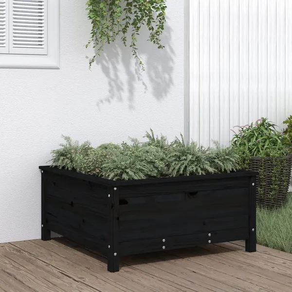Jardinière noir 82,5x82,5x39 cm bois massif de pin
