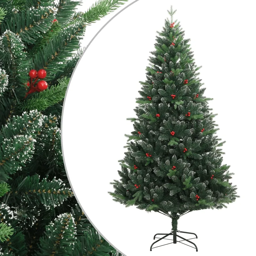 Sapin de Noël artificiel à charnières avec baies rouges 120 cm