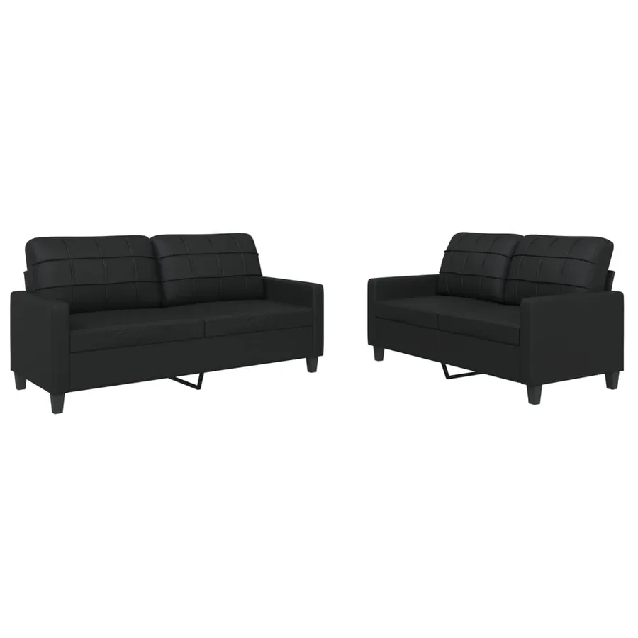 Ensemble de canapés 2 pcs avec coussins Noir Similicuir - 2