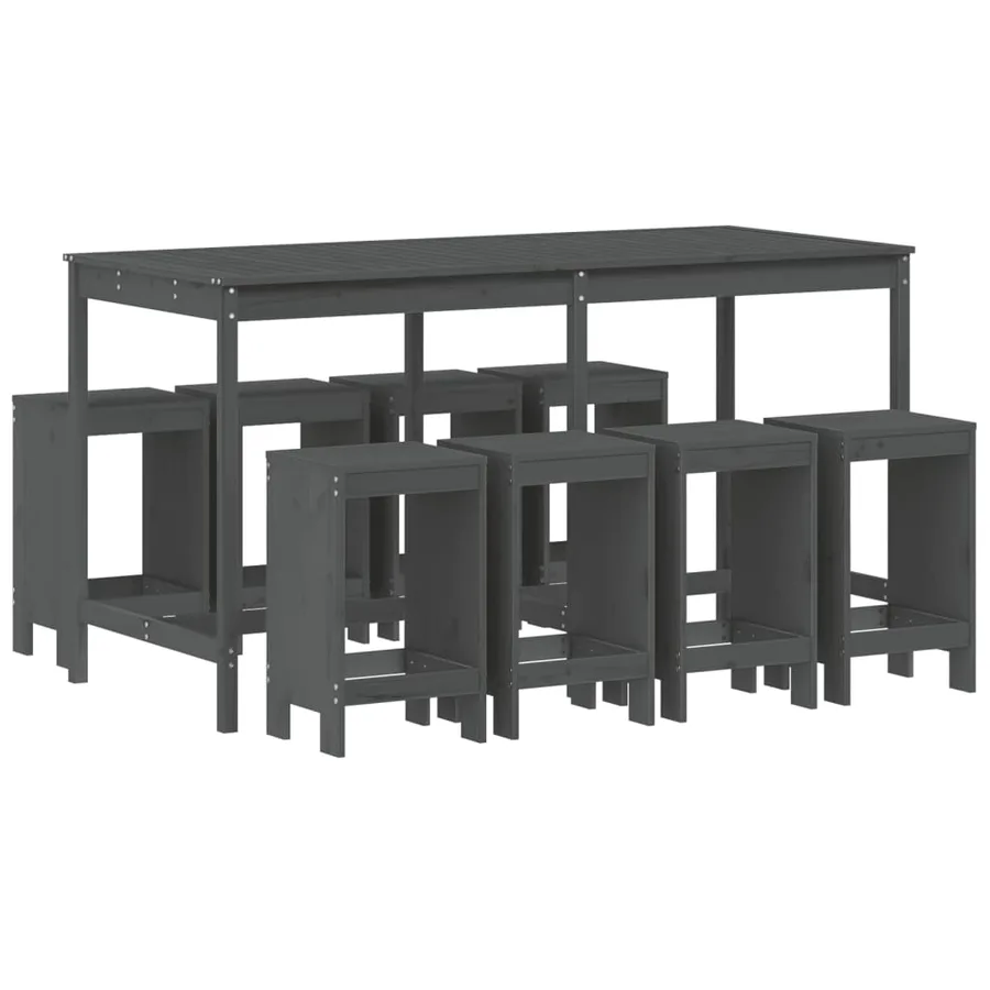 Ensemble de bar de jardin 9 pcs gris bois de pin massif - 2