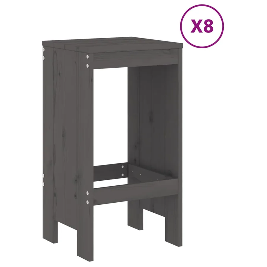 Ensemble de bar de jardin 9 pcs gris bois de pin massif - 3