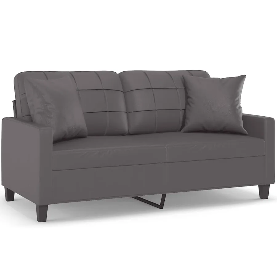 Canapé 2 places avec oreillers décoratifs gris 140cm similicuir - 2