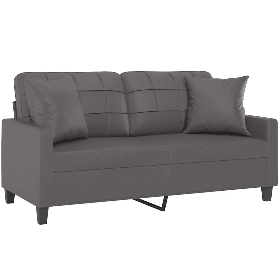 Canapé 2 places avec oreillers décoratifs gris 140cm similicuir - 3