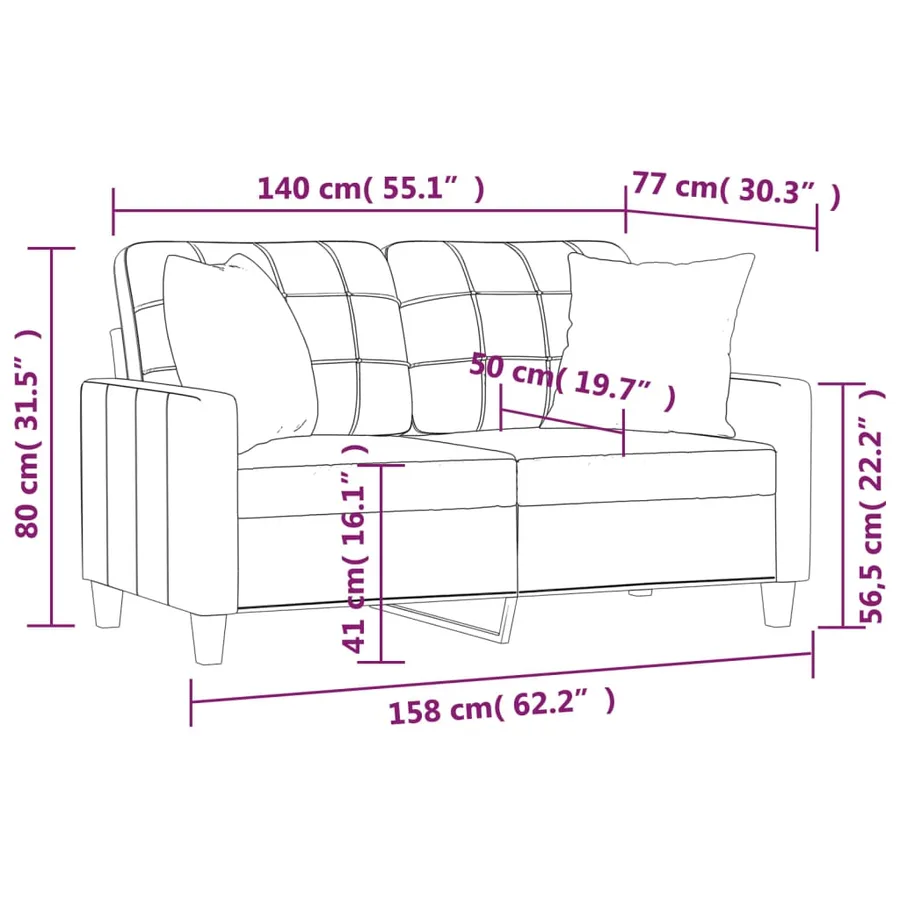 Canapé 2 places avec oreillers décoratifs gris 140cm similicuir - 8