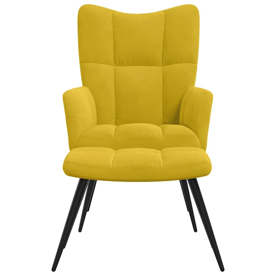 Fauteuil relax avec tabouret en velours jaune moutarde - 3