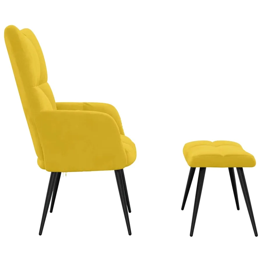 Fauteuil relax avec tabouret en velours jaune moutarde - 4