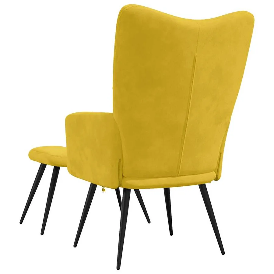 Fauteuil relax avec tabouret en velours jaune moutarde - 5
