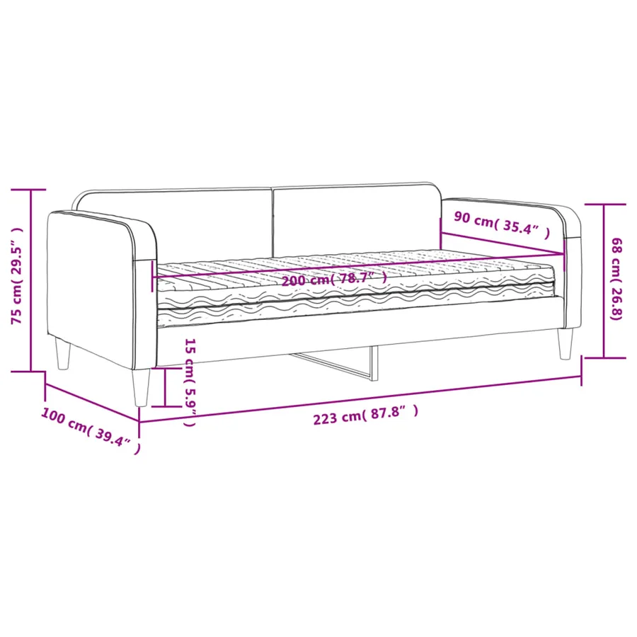 Lit de jour avec matelas crème 90x200 cm tissu - 12