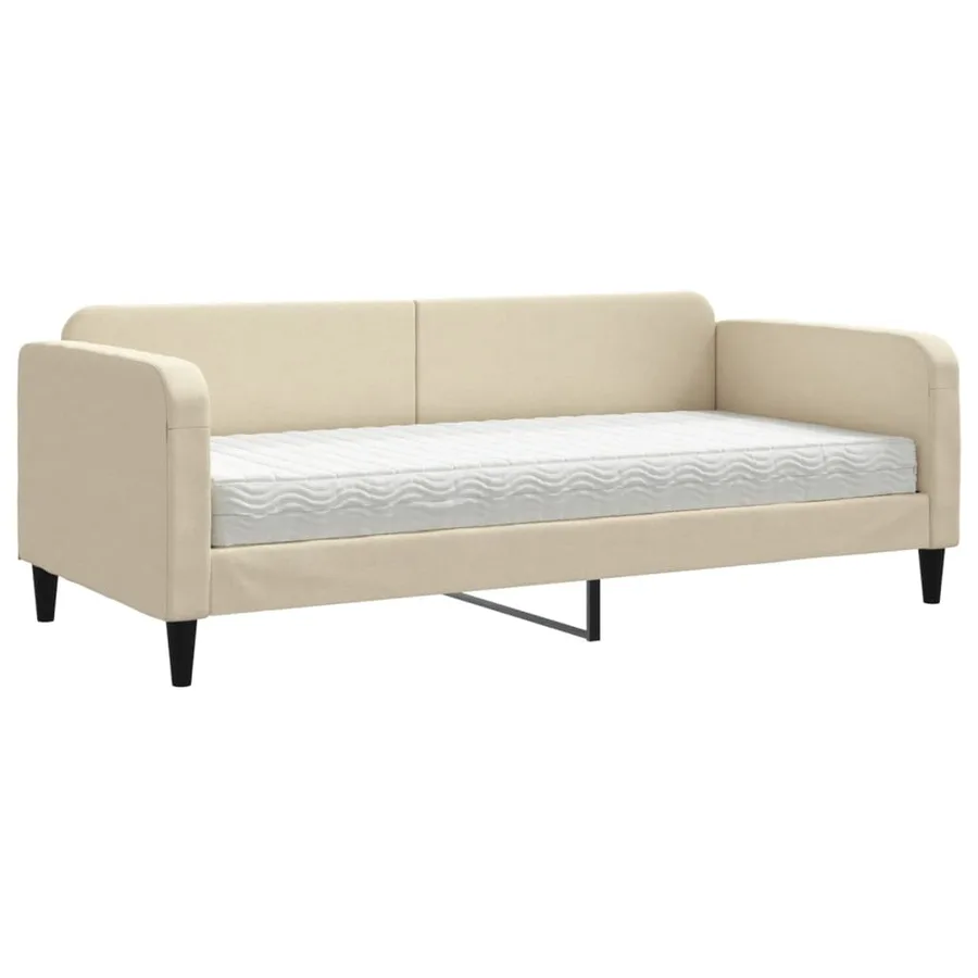 Lit de jour avec matelas crème 90x200 cm tissu - 2