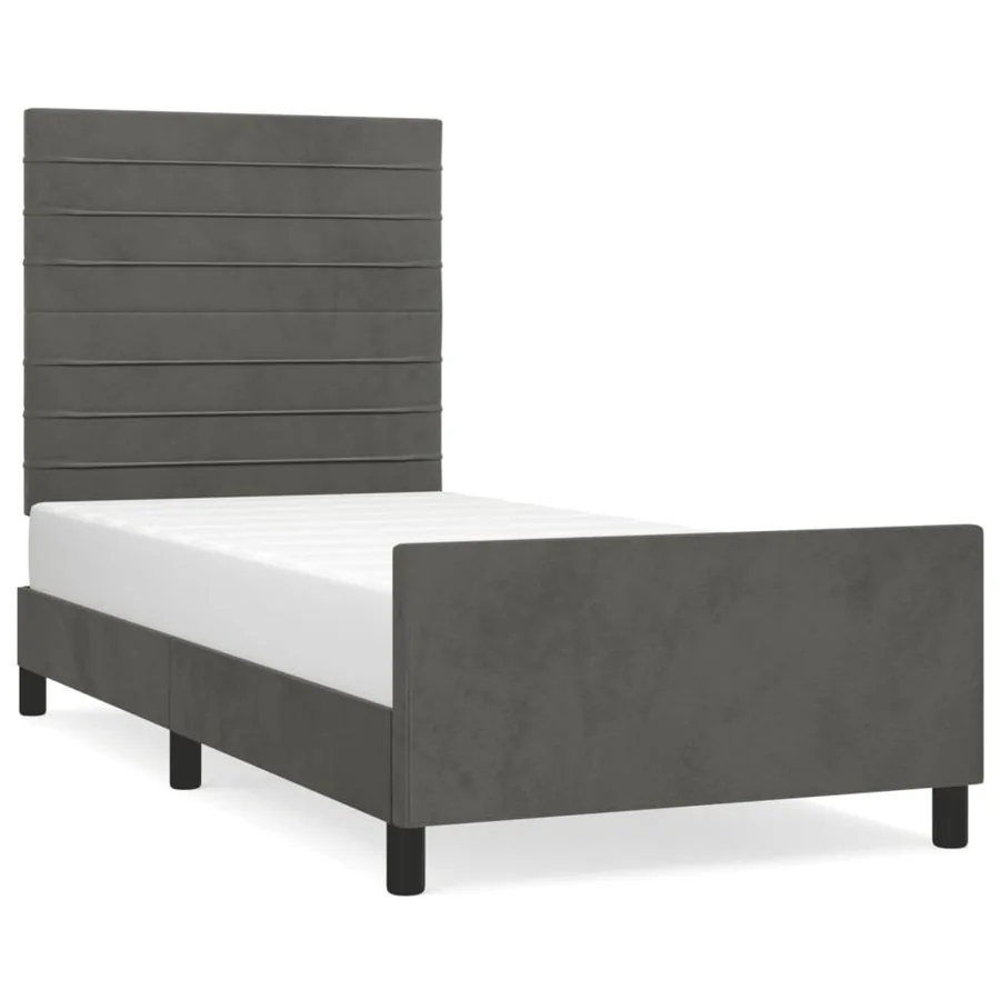 Cadre de lit sans matelas gris foncé 100x200 cm velours - 2