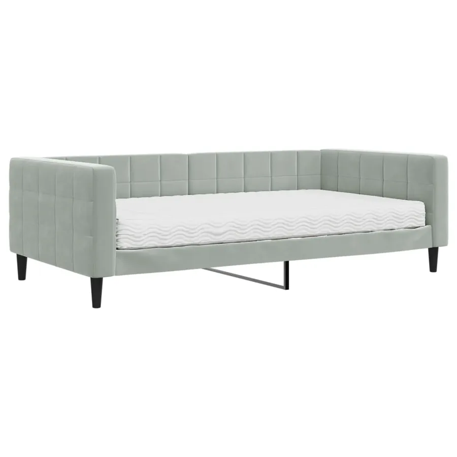 Lit de jour avec matelas gris clair 100x200 cm velours - 2