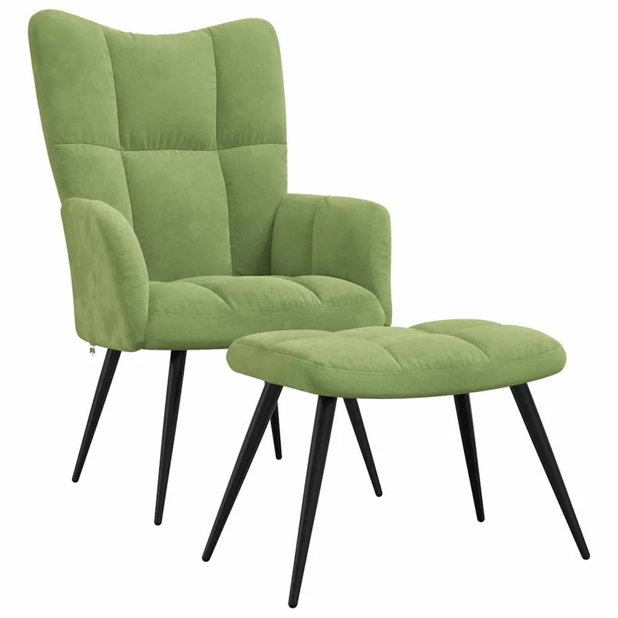 Chaise de relaxation avec tabouret Vert clair Velours - 2