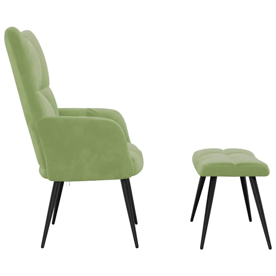 Chaise de relaxation avec tabouret Vert clair Velours - 4