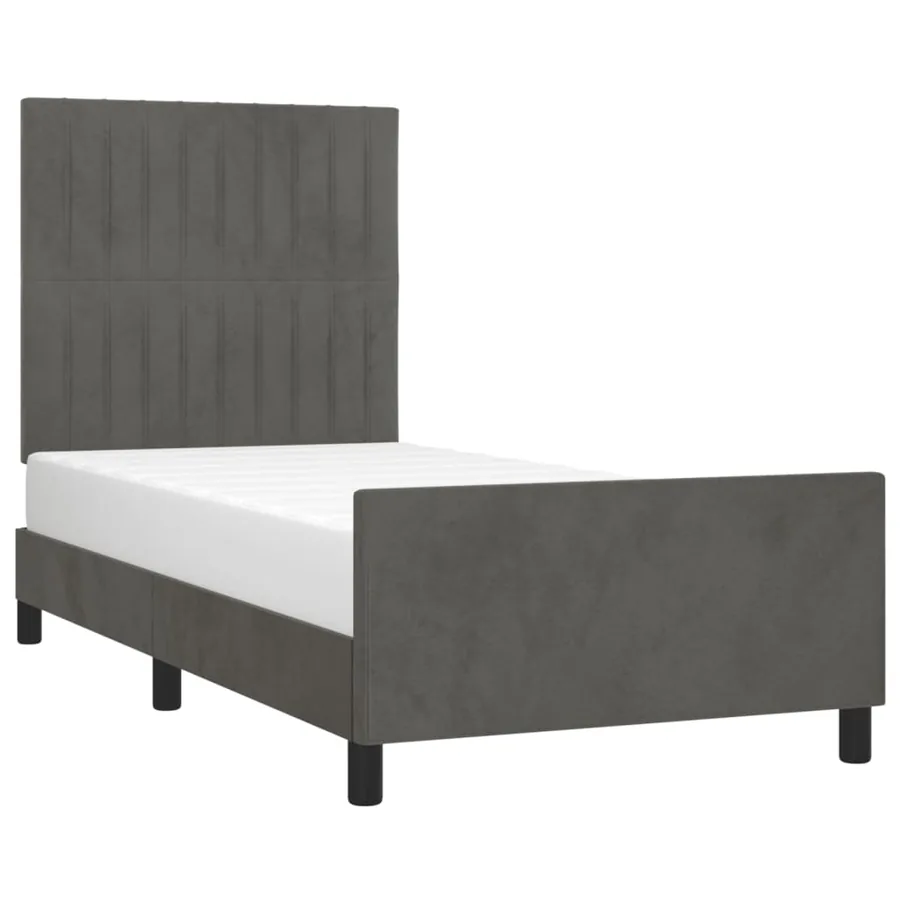 Cadre de lit sans matelas gris foncé 100x200 cm velours - 3