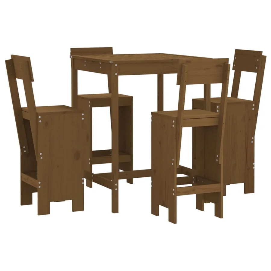 Ensemble de bar de jardin 5 pcs marron miel bois de pin massif - 2
