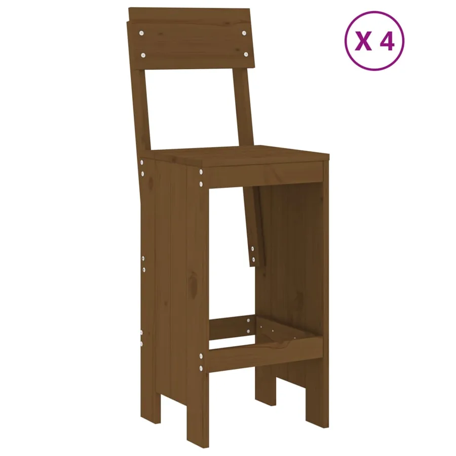 Ensemble de bar de jardin 5 pcs marron miel bois de pin massif - 3