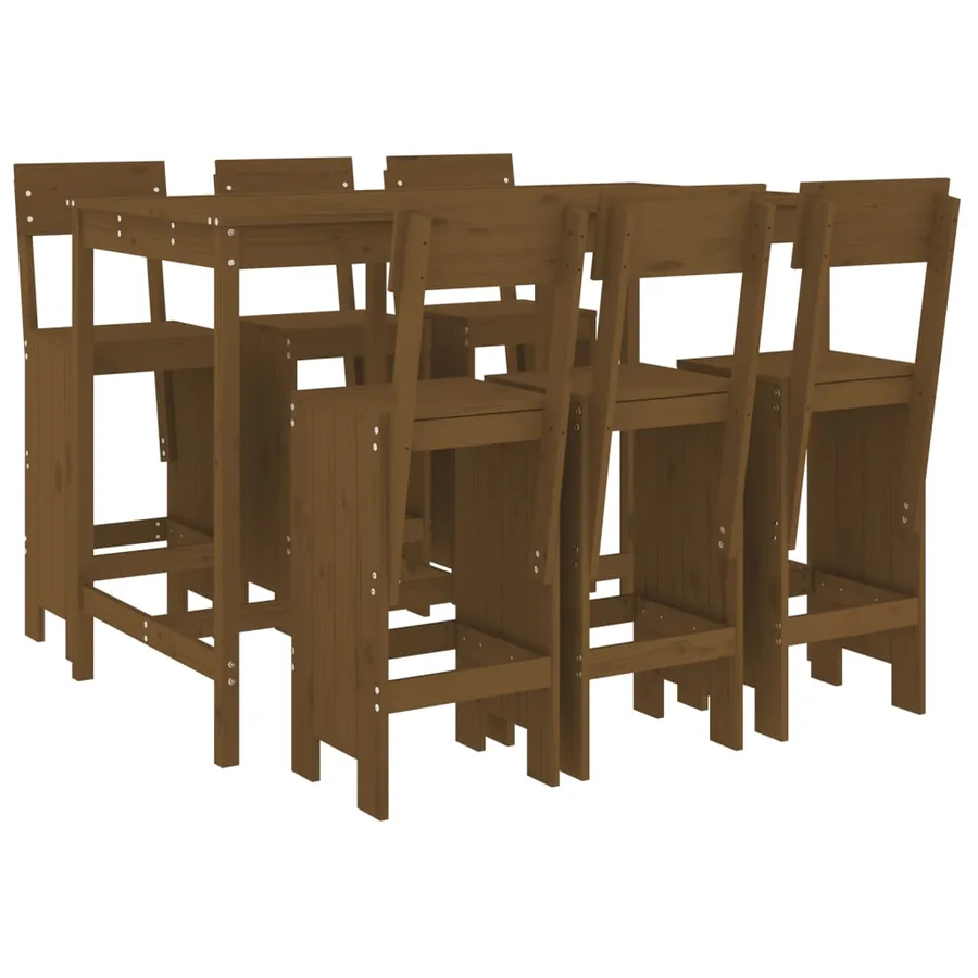 Ensemble de bar de jardin 7 pcs marron miel bois de pin massif - 2