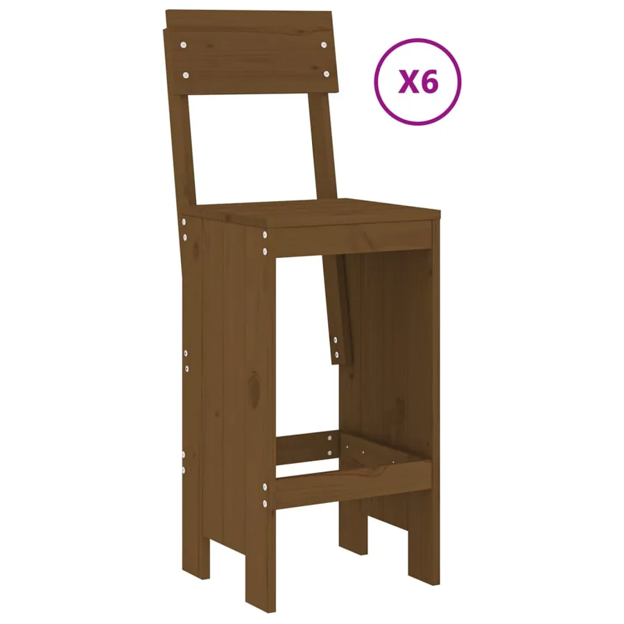 Ensemble de bar de jardin 7 pcs marron miel bois de pin massif - 3