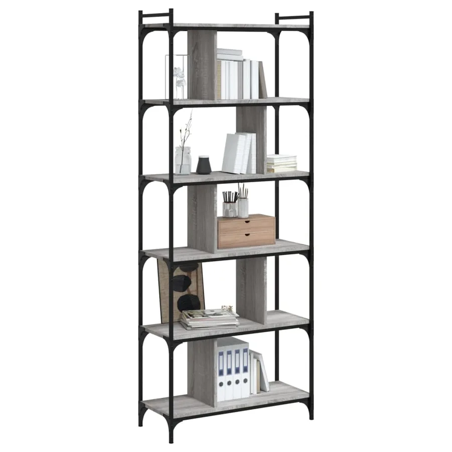 Bibliothèque 6niveaux sonoma gris 76x32x192cm bois d'ingénierie - 6