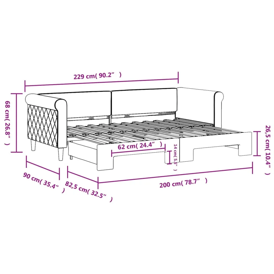 Lit de jour avec gigogne sans matelas 80x200 cm - 11