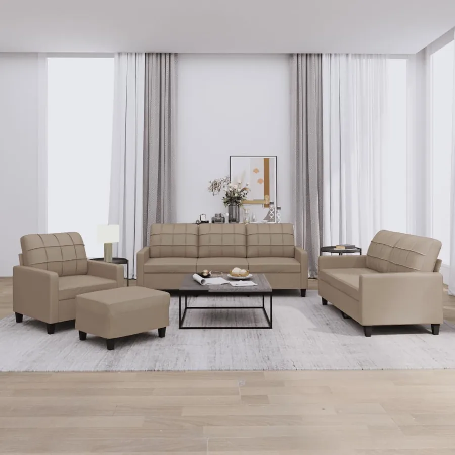 Ensemble de canapés 4 pcs avec coussins Cappuccino Similicuir