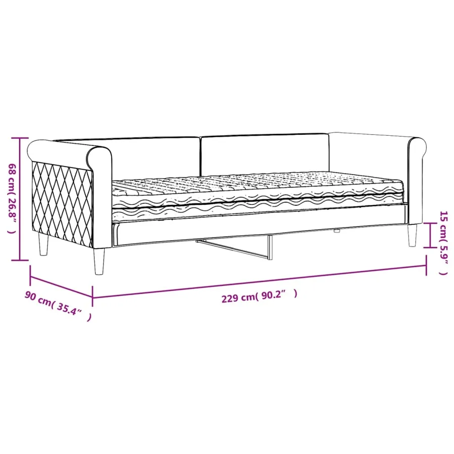 Lit de jour avec matelas gris clair 80x200 cm velours - 12