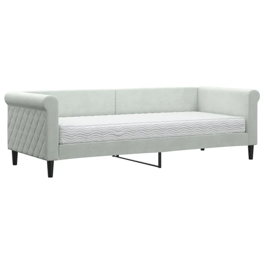Lit de jour avec matelas gris clair 80x200 cm velours - 2