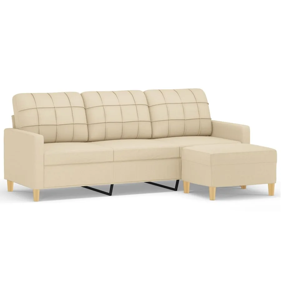 Canapé à 3 places avec repose-pieds Crème 180 cm Tissu - 2