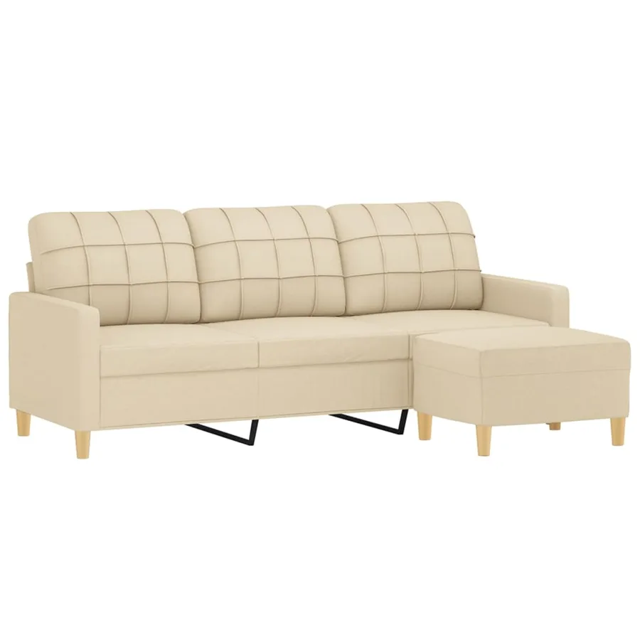 Canapé à 3 places avec repose-pieds Crème 180 cm Tissu - 3