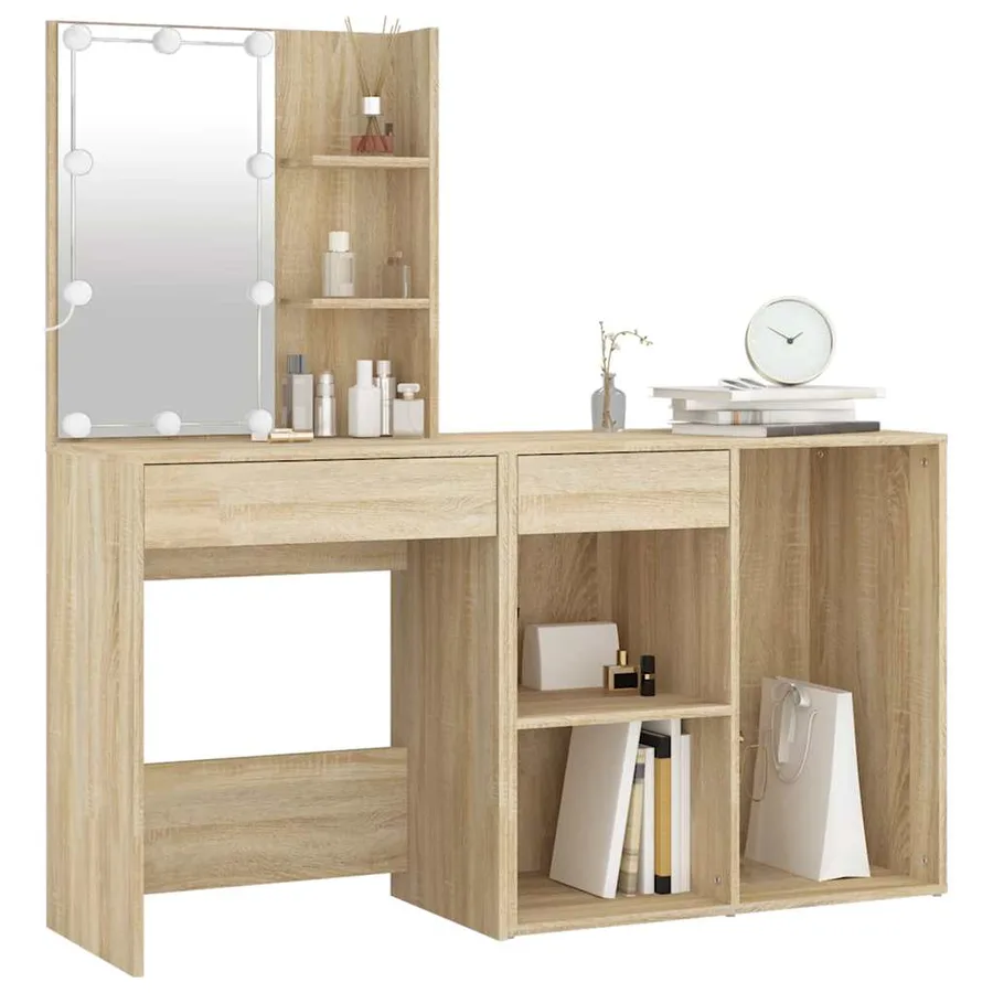 Coiffeuse à LED avec armoire Chêne sonoma Bois d'ingénierie - 3