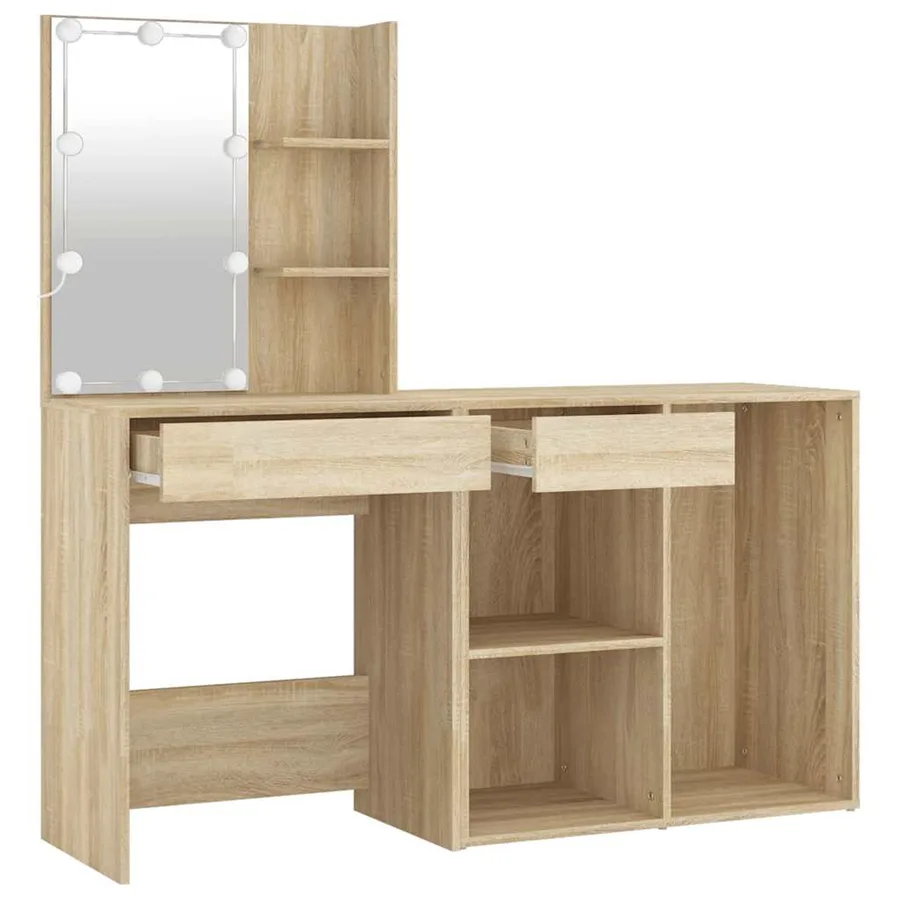 Coiffeuse à LED avec armoire Chêne sonoma Bois d'ingénierie - 6