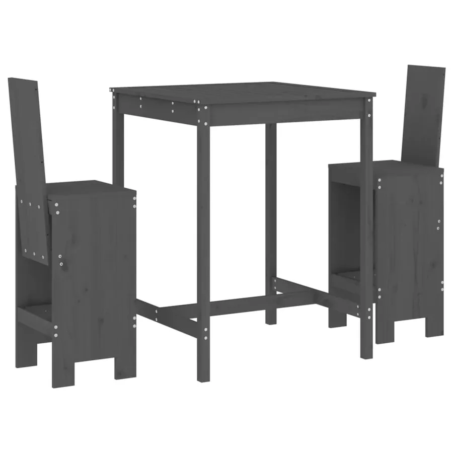 Ensemble de bar de jardin 3 pcs gris bois de pin massif - 2