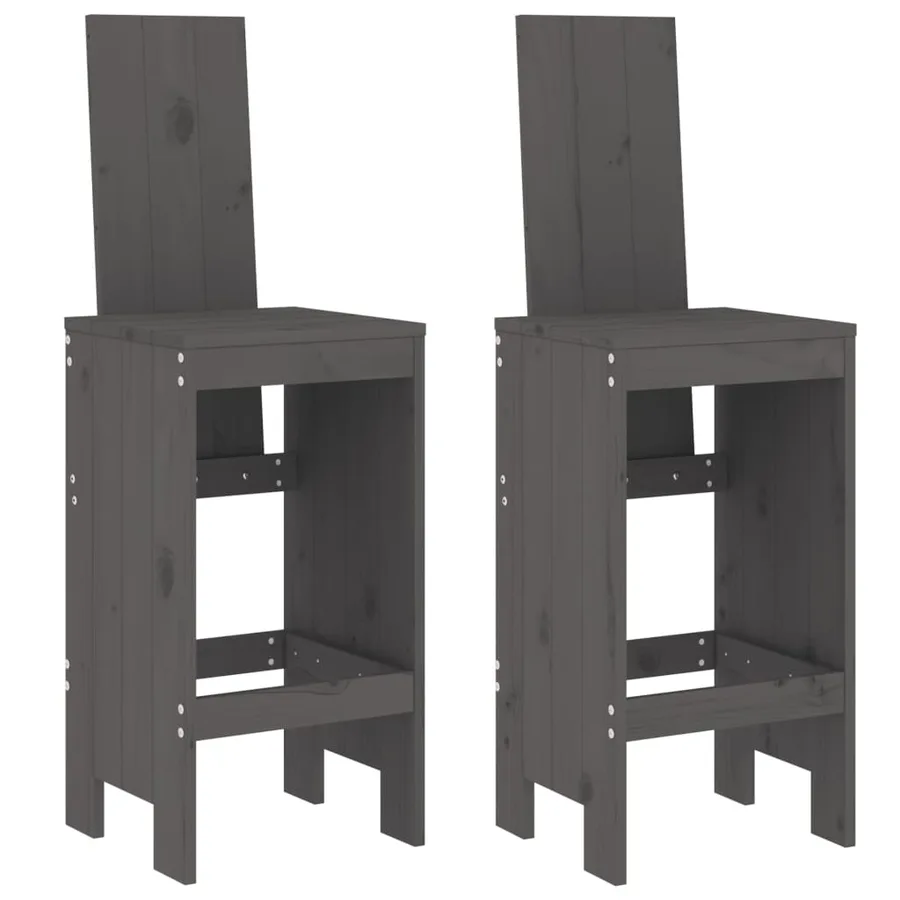 Ensemble de bar de jardin 3 pcs gris bois de pin massif - 3
