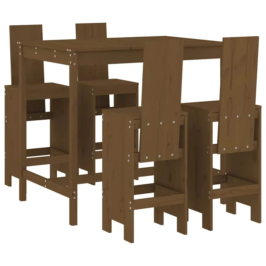 Ensemble de bar de jardin 5 pcs marron miel bois de pin massif - 2