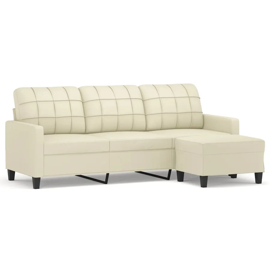 Canapé à 3 places avec repose-pieds Crème 180 cm Similicuir - 2